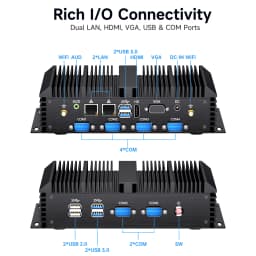 MSECORE Industrial Mini PC Fanless Intel Core i7/i5/i3 6COM RS232 Dual GbE LAN Wake on LAN Auto Power On 4G Slot Dustproof 24/7