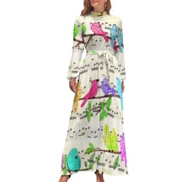 White Music Notes Dress Note Worthy Print Sexy Maxi Dress Aesthetic Bohemia Long Dresses High Waist Pattern Clothing