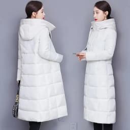 Winter 2023 New Down Cotton-Padded Jacket Long Loose Fashion Coat Thickened Outerwear Warm Zipper Hooded Solid Color Overcoat