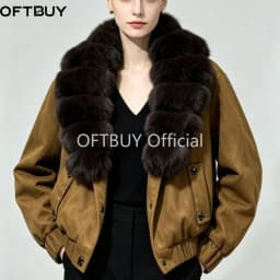 OFTBUY Cropped Elastic Cuff Duck Down Coat Vintage Outerwear New Real Fox Fur Collar Coat Women Button Puffer Jacket Female