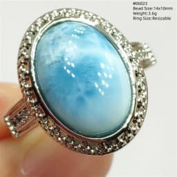 Natural Blue Larimar Adjustable Ring 925 Sterling Silver Larimar Gemstone Women Men Water Pattern AAAAA