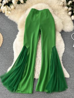 Mesh Spliced Y2k Pants for Women Spring 2023 High Waisted Split Solid Wide Leg Flare Pants Fashion Chic Casual Pants