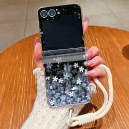 Cherry Blossom Lanyard Phone Case For Samsung Galaxy Z Flip 8 7 FE 6 5 4 3 5G Folding Hard Clear Cover For Samsung Z Flip7 Flip6