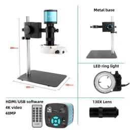 48MP 38Mp 4K 2K HDMI USB Industrial Digital Video Microscope Camera Zoom 130X C-Mount Lens LED Ring Light For Repair Soldering