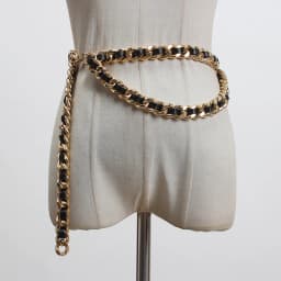 [EAM]  Pu Leather Black Metal Chain Split Joint Long Belt Personality Women New Fashion Tide All-match Spring 2026 1T186