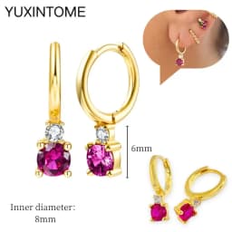 925 Silver Ear Needle Rose Red Hoop Earrings For Women Exquisite Water Drop/Flower/Heart Crystal Piercing Huggie Earring Jewelry