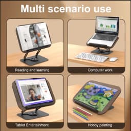 Reading Books Holder Desktop Book Laptop Stand with 360° Rotating Base Wooden Panel & Page Clips Foldable and Angle for Textbook