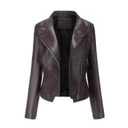 2022 New Spring Autumn PU Leather Jacket Women Slim Fit Short Coat Solid Long Sleeve Ladies Outwear