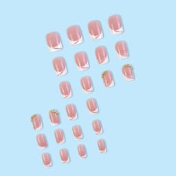 False Nail Full Cover Fake Nail Pink Glitter Wearable French Short Nails Square Head False Nail Press On Nails Manicure Tool