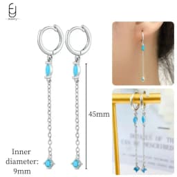 925 Sterling Silver Needle Exquisite Turquoise Silver Earrings for Women Blue Crystal Geometry Pendant Earrings Luxury Jewelry