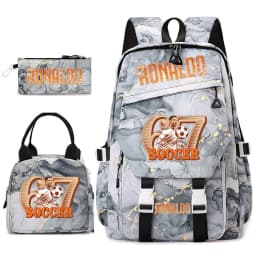 Cr7 Ronaldo 67 Print Student Backpack Set with Lunch Bag Pencil Case Teen Girls School Travel Daypack