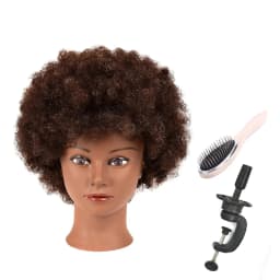 Afro Mannequin Head 100% Real Hair Traininghead Styling Head Braid Hair Dolls Head for Practicing Cornrows and Braids 6inches