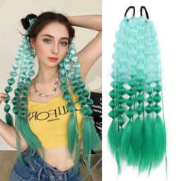 Synthetic 1Pcs Ponytail Extension Corlorful Bubble Braid Long Lantern Hairpieces Braided Ponytail with Hair Tie Straight Hairpie