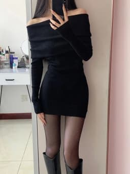 Off Shoulder Slim Waist Tunic Solid Dresses Slash Neck Long Sleeve Fashion Y2k Aesthetic Vestidos Women Sweet Elegant Chic Dress