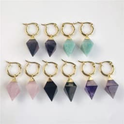 1Pair Natural Rose Quartzs Hoop Earrings, Golden Plating Semi-precious Stone Jewelry For Women Party Gift ER106G