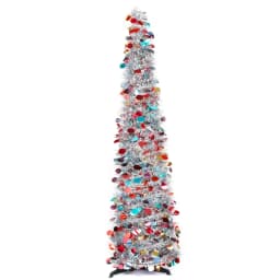 5Ft Foldable Pencil Christmas Tree, Easy To Assemble and Store, Pop-Up Christmas Tree Artificial Ultra-Thin Sequin Christmas and Halloween Decoration for Autumn Home Decoration Fireplace Home Porch Holiday Christmas, Winter Party Decoration