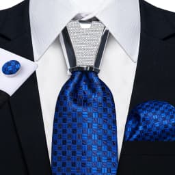 DiBanGu Business Plaid Black Solid Luxury Elegant Silk Ties for Men Designer Tie Buckle Handkerchief Cufflinks Wedding Accessory