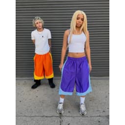 Retro Contrasting Bright Seven inch Mid Length Pants with Drawstring and Elastic Waistband, Wide Legs, Loose Fit Sports Shorts