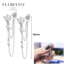 FLORATO 925 Sterling Silver Earrings Chain Tassel Pendant Earrings Zircon Silver Earrings for Women Trend Luxury Wedding Jewelry