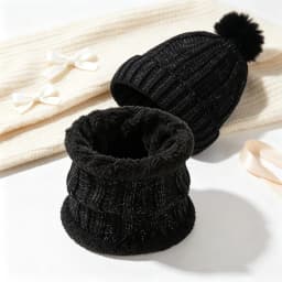 3Pcs Winter Knitted Beanie Hat Scarf Gloves Set Fleece Lined Pom Pom Hat Touchscreen Gloves Neck Warmer for Women Men Outdoor