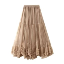 High Waist Mesh Half Skirt Puffy A-Line Design Korean Style Commute Casual Polyester Fiber Baking Process Slimming Effect