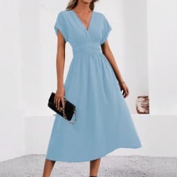 Dresses 2025 Woman Summer Solid-Color V-Neck Batwing-Sleeve Pleated Long Elegant Dress Woman Clothing Tops Skirts Y2k Clothes