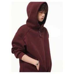 Autumn Winter New Button Half High Neck Hoodie for Men Korean Fashion Harajuku Simple Solid Men's Casual Loose Hooded Sweatshirt