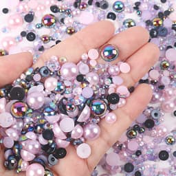1100Pcs Flat Back Pearls And Rhinestones, 30g Mixed Size 3mm-10mm Ab Color Resin Rhinestones Semi-Circular Pearl