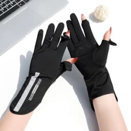 Women Summer New Thin Ice Silk Anti UV Exposed Finger Touch Screen Non Slip Mid Long Breathable Sun Protection Driving Gloves