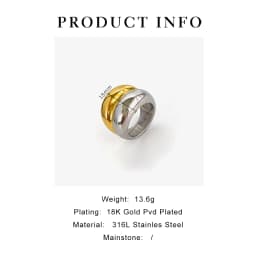 Peri'sbox Trendy 18K Pvd Gold Silver Plated Two-tone Chunky Dome Rings for Women Men Stainless Steel Double Layer Wide Ring Punk