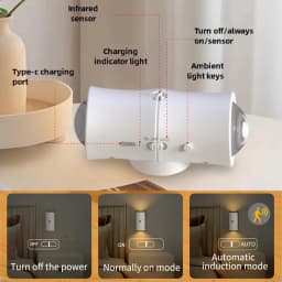 LED Motion Sensor Night Light Indoor,1500mAh Up/Down Lighting Design, Rechargeable Magnetic Wireless Wall Sconces for Bedroom