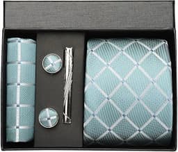 Luxury 8CM Men Silk Necktie Plaid&Check Ties Pocket Square Cufflink Tie Clip Gift Box Set For Man Groom Formal Business Jacquard