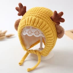Cute Elk Baby Hat With Ear Winter Christmas Knitted Kids Beanie Outdoor Ear Protection Cap Toddler Boys Girls Warm Ski Hats