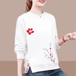 Women's Clothing Spring Autumn Lantern Long Sleeve Round Neck Pullover Plant&Flowers Printing Casual Office Lady Hoodies Tops