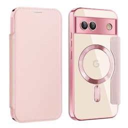 Luxury Leather Wallet Card Clip Magnetic Clear Phone Case for Google Pixel 9 Pro XL 8A 7A Plating Wireless Charging Flip Cover