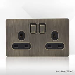 Retro Metal Brushed Antique Stainless Steel Push Button Switch Panel UK 13A Socket with USB Phone Charging for Home Improvement