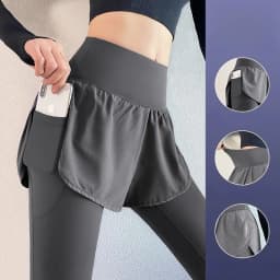 Women's Fall Two-in-One Leggings - High Waist Running Yoga Pants with Slimming Skirted Hem, 4-Way Stretch From Studio to Street