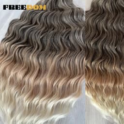 FREEDOM Synthetic Braiding Hair Extensions Deep Wavy 24 inch Long Curly Braids Hair Ombre Brown Rainbow Twist Crochet Hair