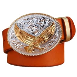 gold eagle big buckle full grain real leather 100% genuine leather hawk mens belts luxury high quality camel brown cowboys women