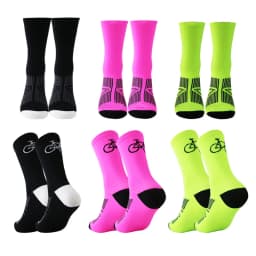 3 Pairs Cycling Socks Men Breathable Mesh Road MTB Bike Socks Bicycle Pattern Mid Tube Outdoor Sport Racing Socks Running Stripe