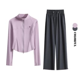 DRUR Two Piece Running Pants Set for Women Tracksuit 2 Piece Workout Jacket With Sweatpants Sets Loungewear Fall Street Style