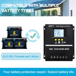 Y&H MPPT 60A 80A 100A Solar Charge Controller 12V 24V 36V 48V Battery Charging Smart Regulator for Lead Acid/Lithium Batteries