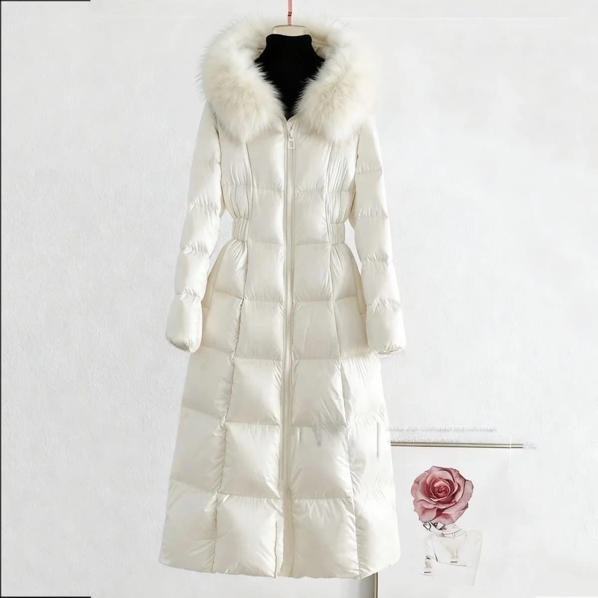 Women's Thickened Long Hooded Cotton Jacket Winter Coat Stylish Slim Fit High Collar Zipper Closure  Color Korean Style