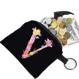 Women's Wallet Coin Purse Small Object Bag Key Ring Buckle Organizers Bags Black Canvas Pink Letter Pattern Print Series