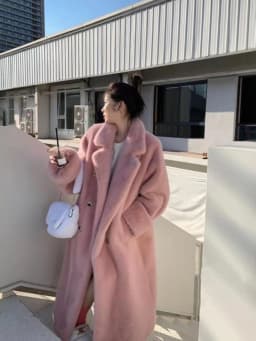 Thickened Long Tailored Coat Collar Faux Mink Fur Integrated Eco-friendly Fur Women's Jacket Coat Sweet Style Loose Fit Doubl...