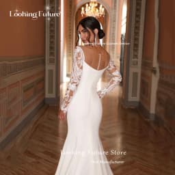 Boho Lace Appliques Mermaid Wedding Dresses Sexy Open Back Button Bridal Gowns Pleat Long Sleeves Sweep Train Vestido Customized