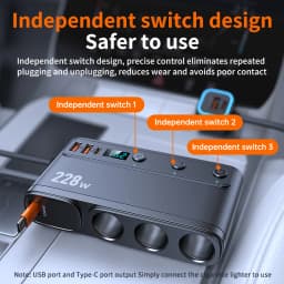 9in1 12V/24V Cigarette Lighter Splitter 228W USB Car Charger Adapter QC3.0 PD45W Cable with LED Voltage Display Car Accessories