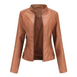 Women's Red PU Jacket, Vertical Collar Zipper Motorcycle Leather Coats, Fashion Casual Coat Female Outerwear, Black Purple Top.