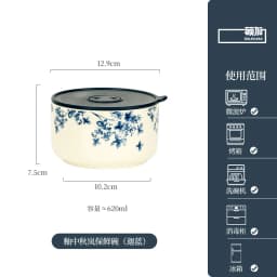 SOLECASA Elegant Blue Underglaze Ceramic Lunch Box, Airtight and Leak-Proof for Office, Picnic, and Meal Prep