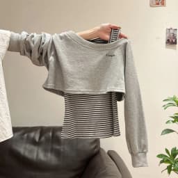 Designer Unique Off-shoulder Tops Women Two Piece Set Long Sleeve Striped Sweatshirt Fall Navy Hoodie Jacket Spring Outwear